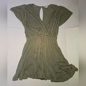 Olive Green Midi Dress with Tie Waist - Women